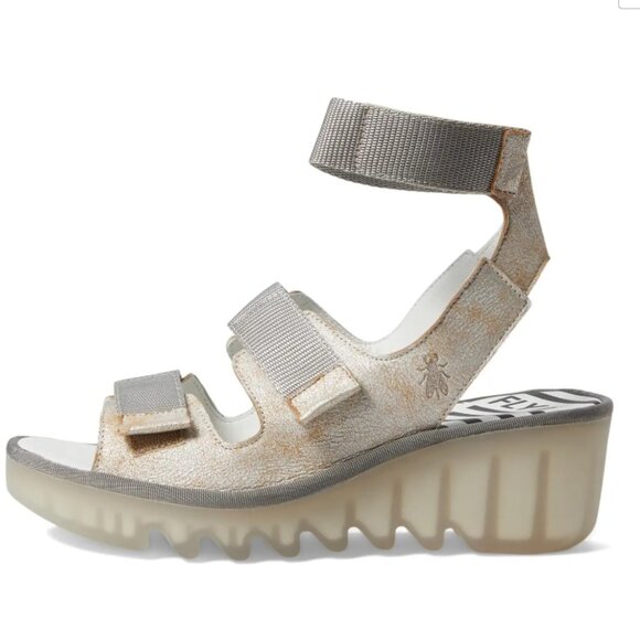 NEW FLY LONDON Made In Portugal Leather Bech Comfort Wedge Sandals in pearl 864t - Picture 1 of 5
